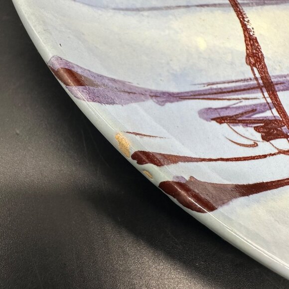 Vintage Wall Hanging Plate Italian Pottery Winter Blue Snow Cabin Lake Italy - Picture 8 of 10